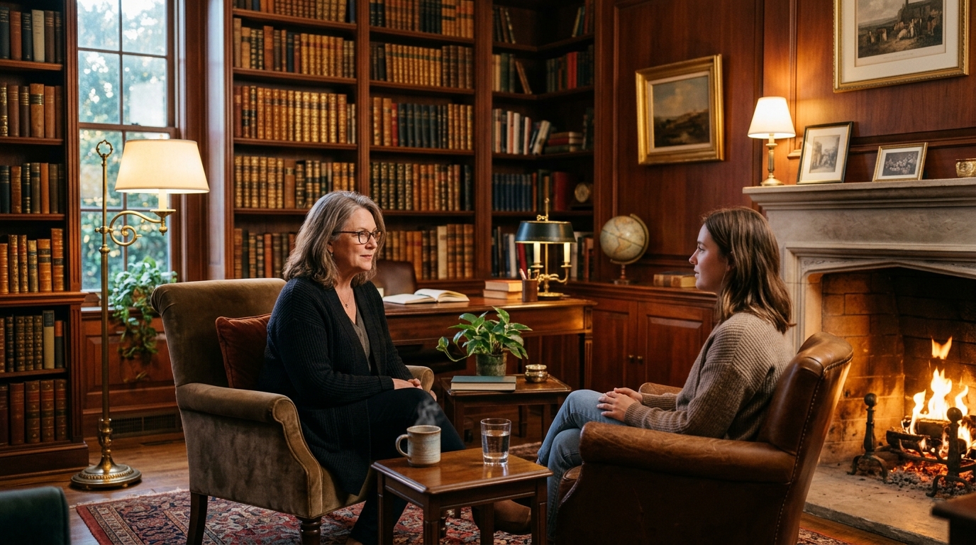 Therapist study sanctuary and professional library